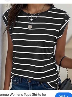 Kayannuo Striped Black & White Sleeveless Top with Button Detail